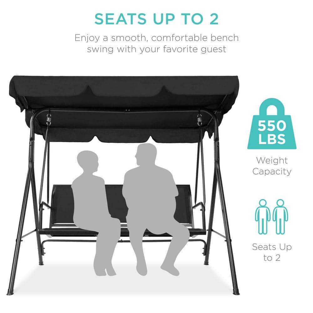 Best Choice Products 2-Seater Outdoor Adjustable Canopy Swing Glider Patio Bench w/ Textilene, Steel Frame - Black