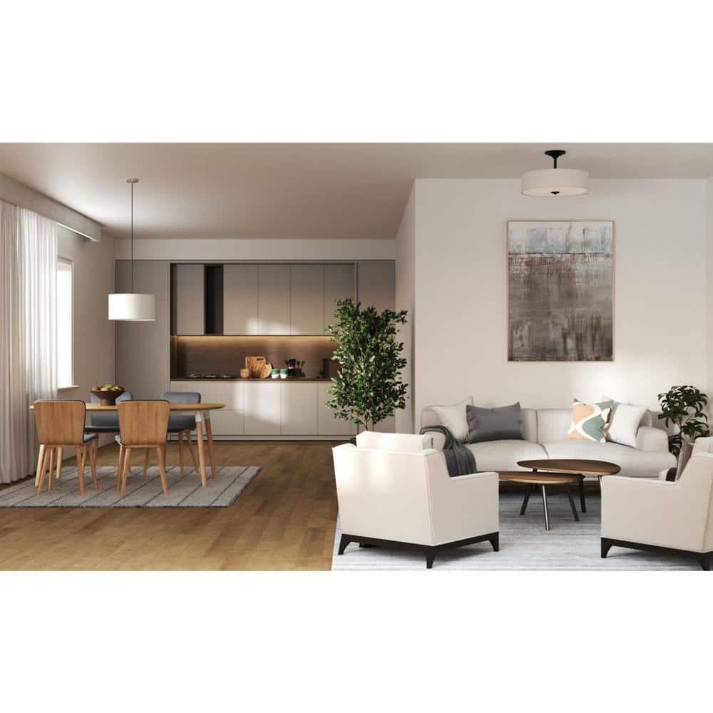 Progress Lighting, Inspire Collection, 3-Light Semi-Flush Mount, Graphite, Summer Linen Shade
