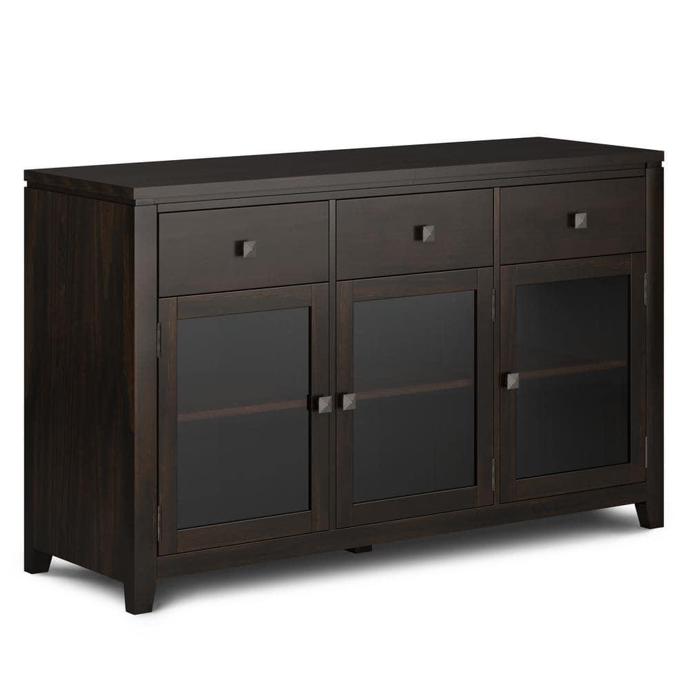 Simpli Home Cosmopolitan 54"W Solid Wood Contemporary 3-Door Sideboard Buffet with 3 Drawers