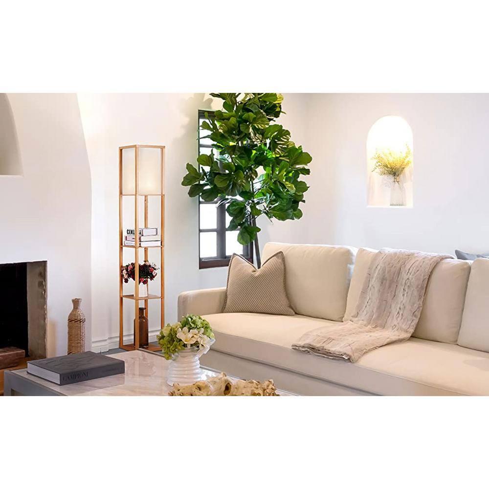 Maxwell 63 in. Traditional LED Energy Efficient 3-Shelf Floor Lamp with Fabric Square Shade