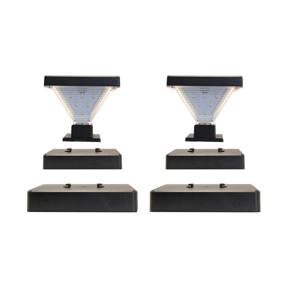 Luxor Black 4x4 and 5x5 Solar LED Deck Post Cap Light with Warm White and Hi/Lo Mode for Backyard and Wood Fence(2-Pack) (Set of 2)
