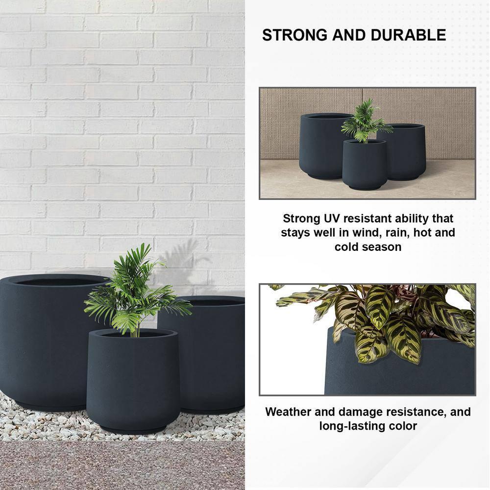Kante Kante Round Concrete Planters, Outdoor Indoor Pots Containers with Drainage Holes Set