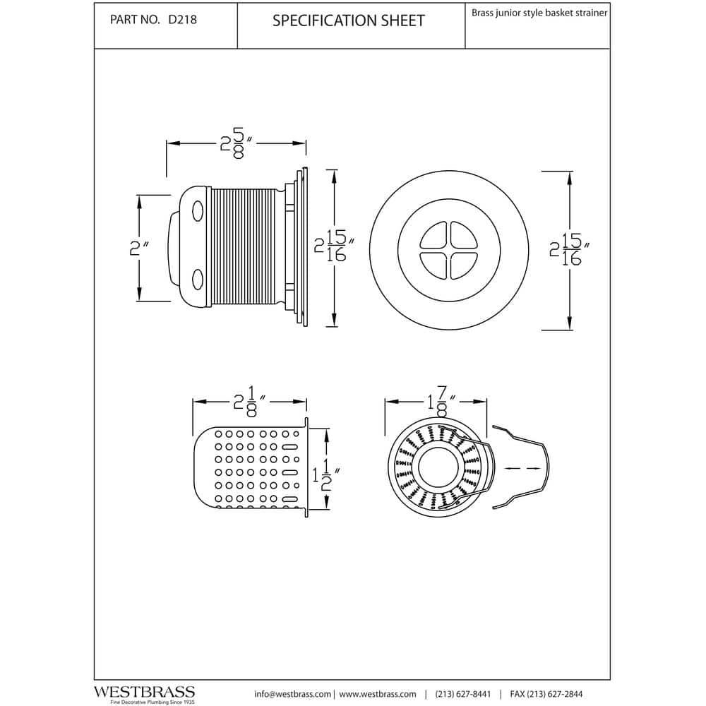 Junior Bar and Laundry Sink Drain Assembly with Removable Strainer Basket