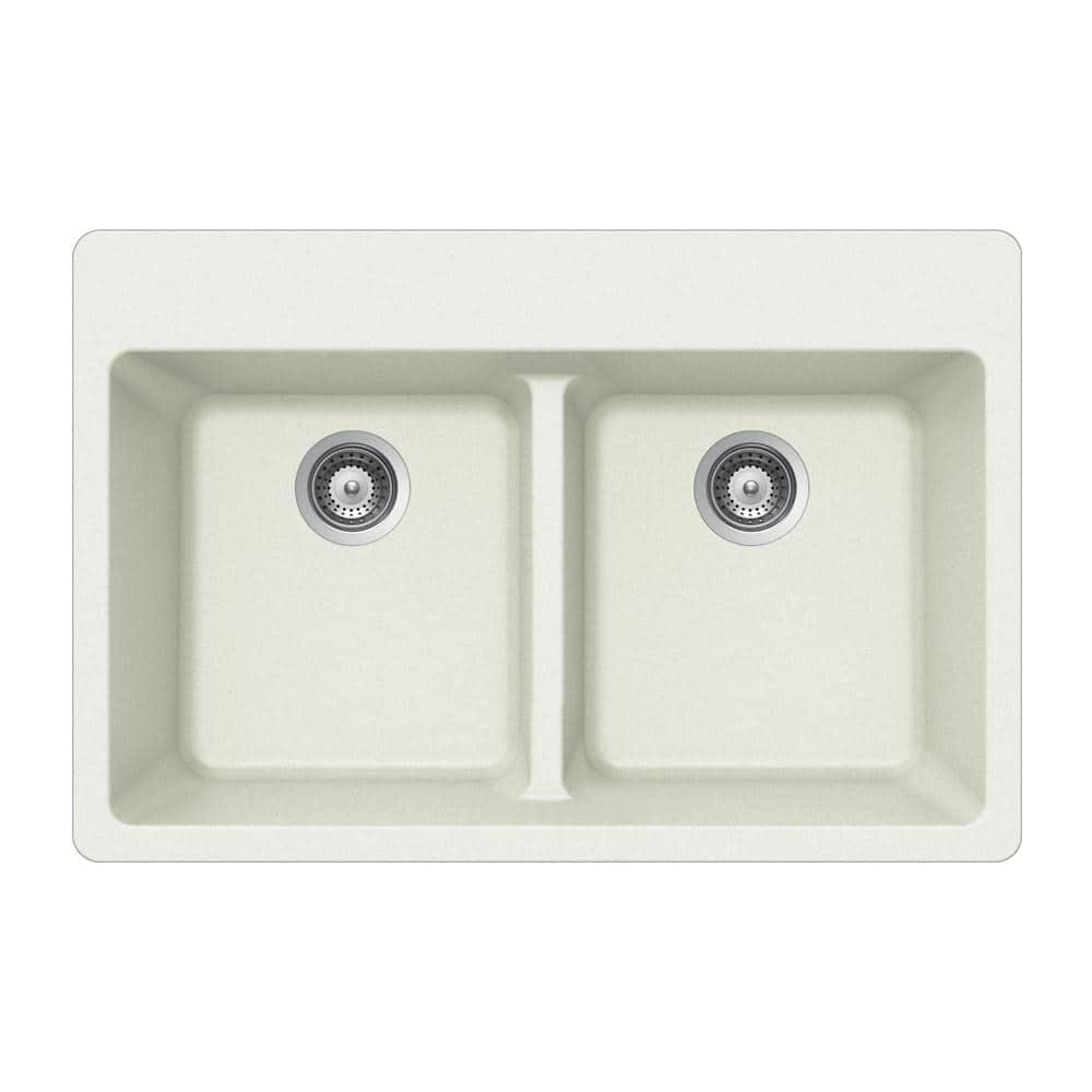 Houzer M-200 CLOUD Quartztone Series Granite Topmount 50/50 Double Bowl Kitchen Sink, White