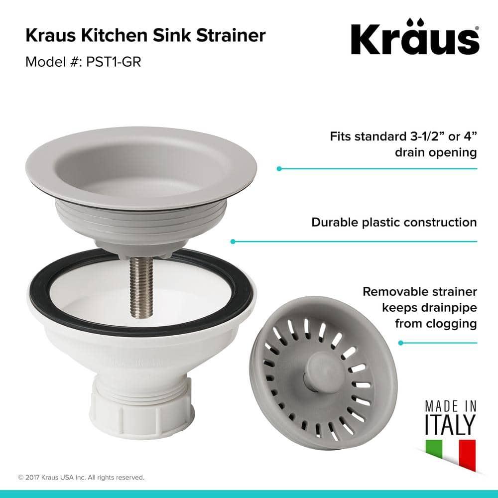 Kraus Quarza 25 Dual Mount Single Bowl Granite Kitchen Sink and Strainer in Grey
