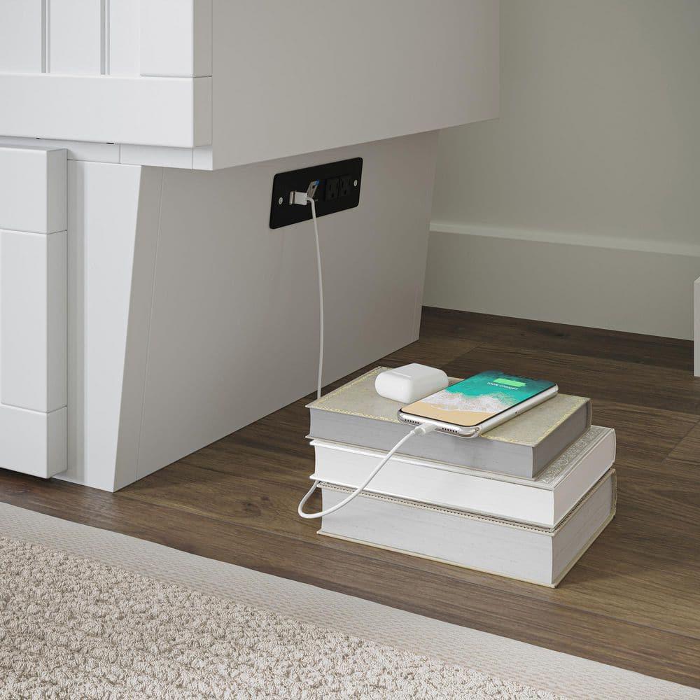 Nantucket Murphy Bed Chest Twin in White with Charging Station & Coolsoft Mattress