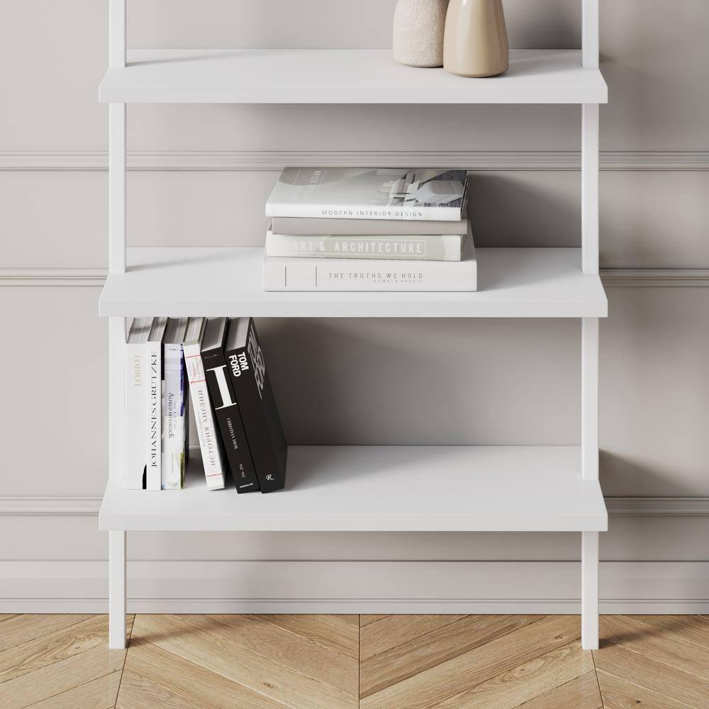 Nathan James Theo 6-Shelf Tall Bookcase Wall Mount Bookshelf White Wood with White Metal Frame White