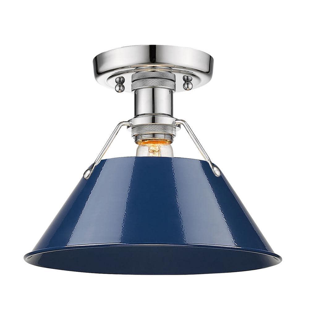 Golden Lighting Orwell 1-Light Flush Mount in Chrome with Navy Blue