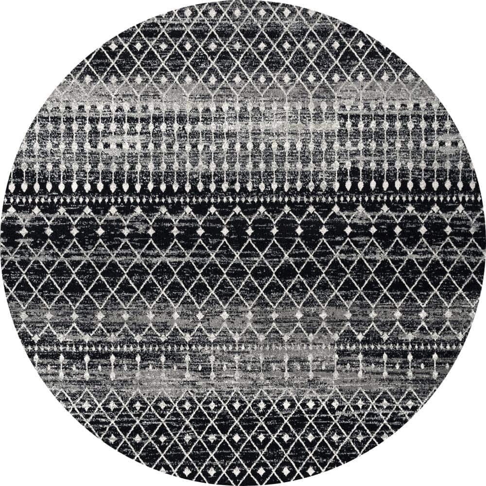 Blythe Modern Moroccan Trellis 8 ft. Black Round Rug