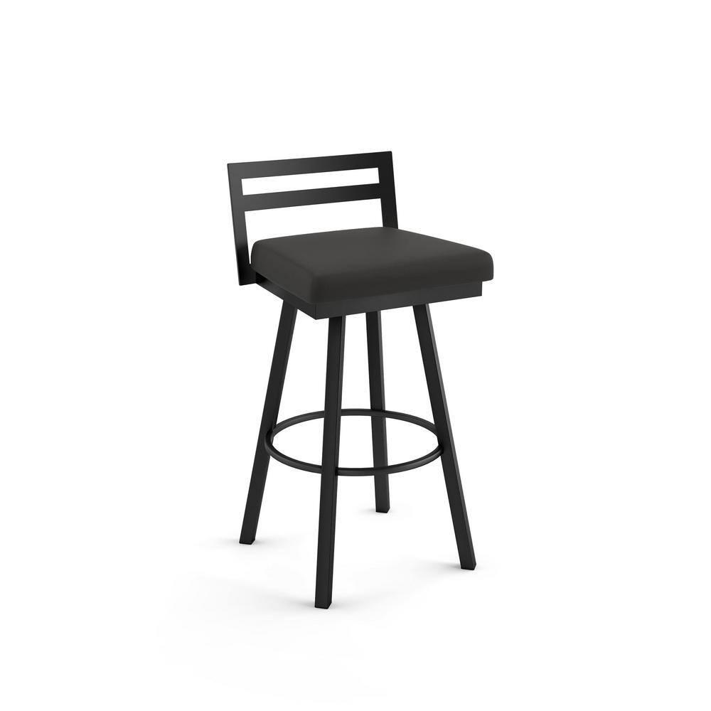 Amisco Derek 30 In. Swivel Bar Stool - Black Faux Leather / Black Metal