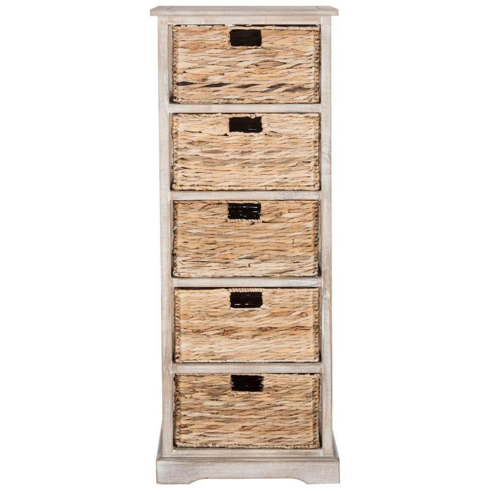 Vedette 5 Wicker Basket Storage Tower - AMH5739 - White Wash - Safavieh Couture