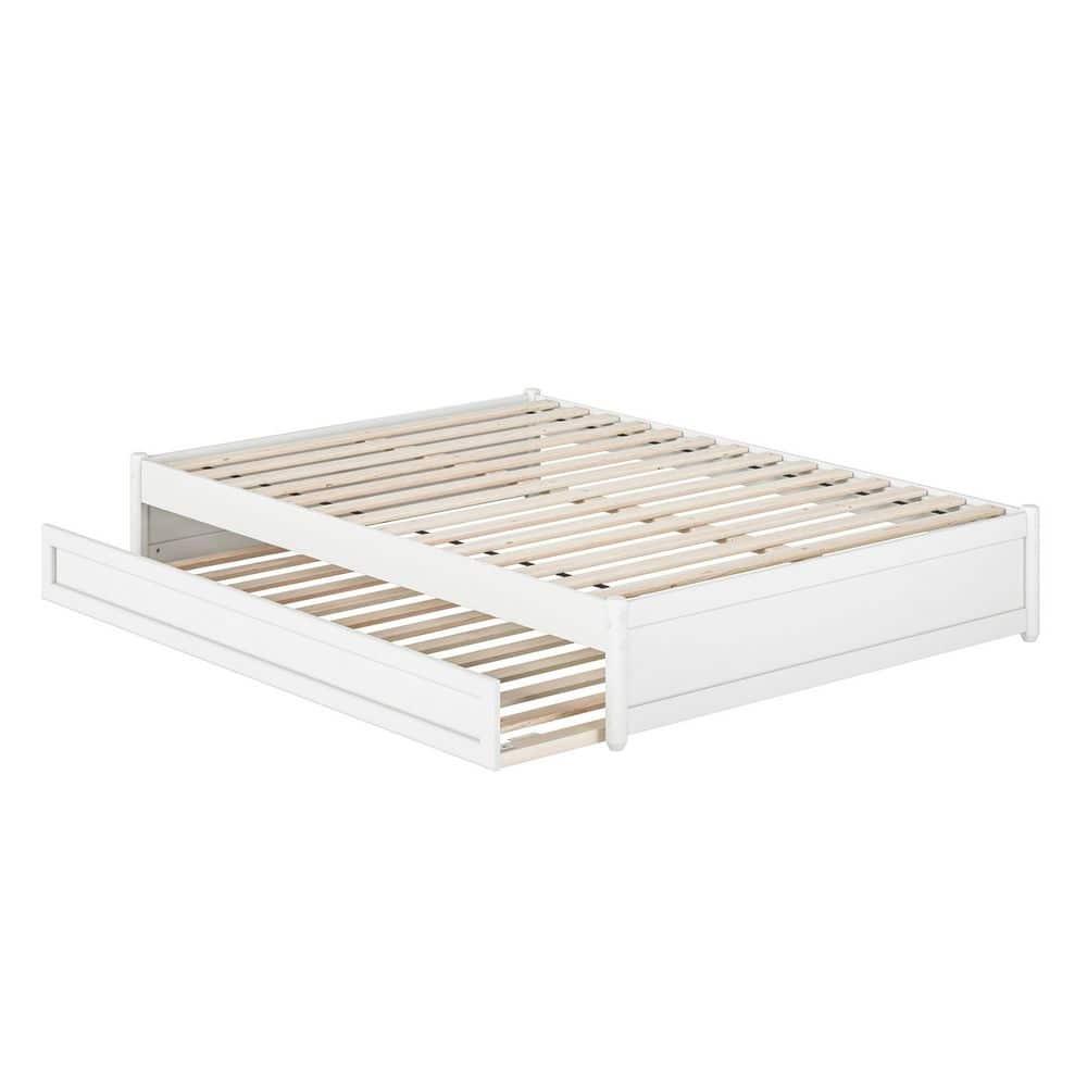 AFI Furnishings AFI Barcelona Full Solid Wood Panel Platform Bed with Twin Trundle in White