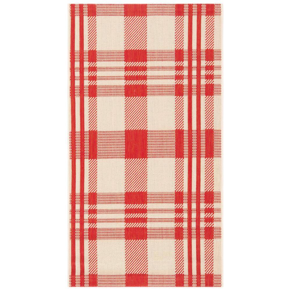 SAFAVIEH Courtyard Benjamin Plaid Indoor/Outdoor Area Rug, Red/Bone, 2'7" x 5'