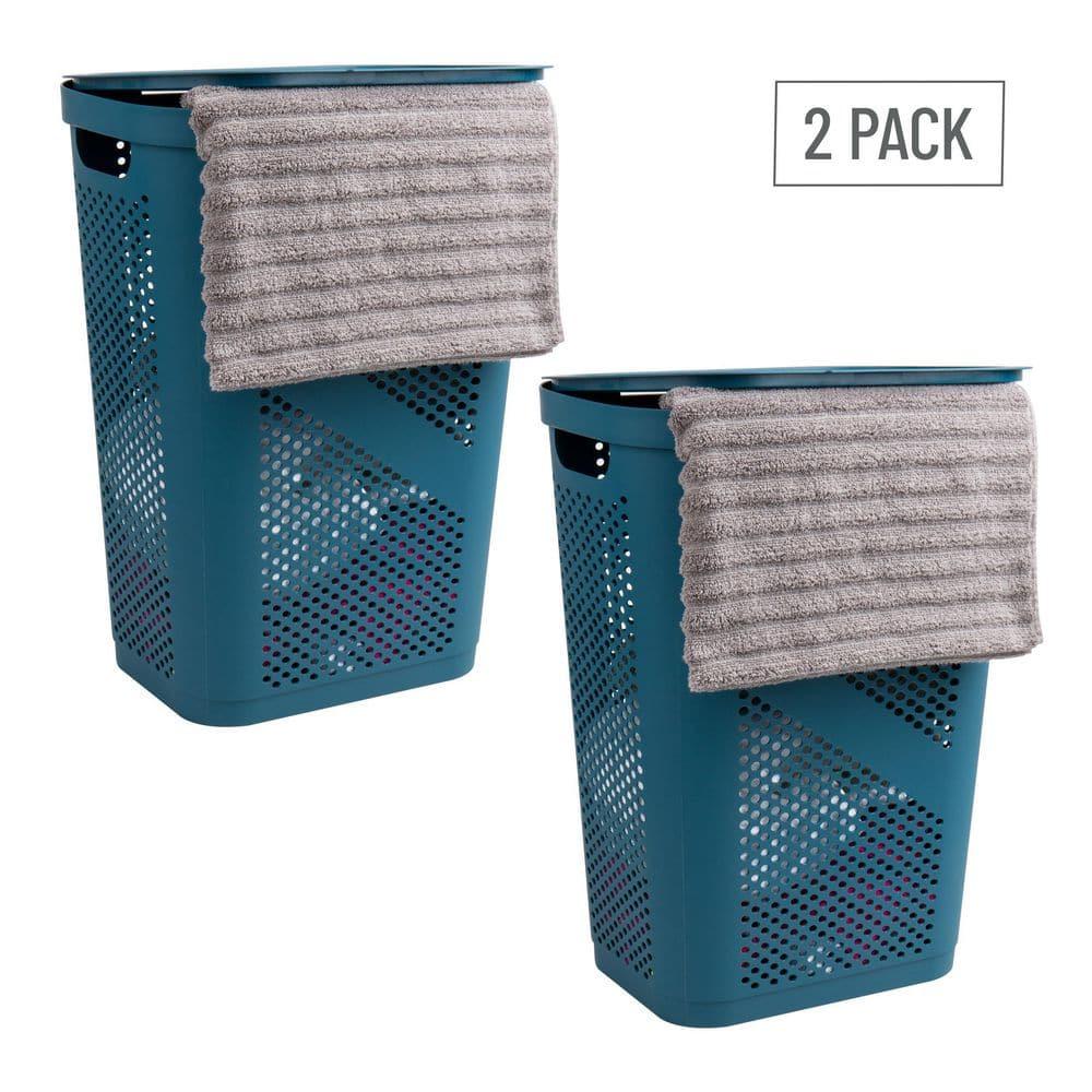 Mind Reader Mind Reader 60L Slim Laundry Hamper, Clothes Basket, Lid, Ventilated, Plastic, 17.25"L x 13.75"W x 23.5"H, 2-Pack