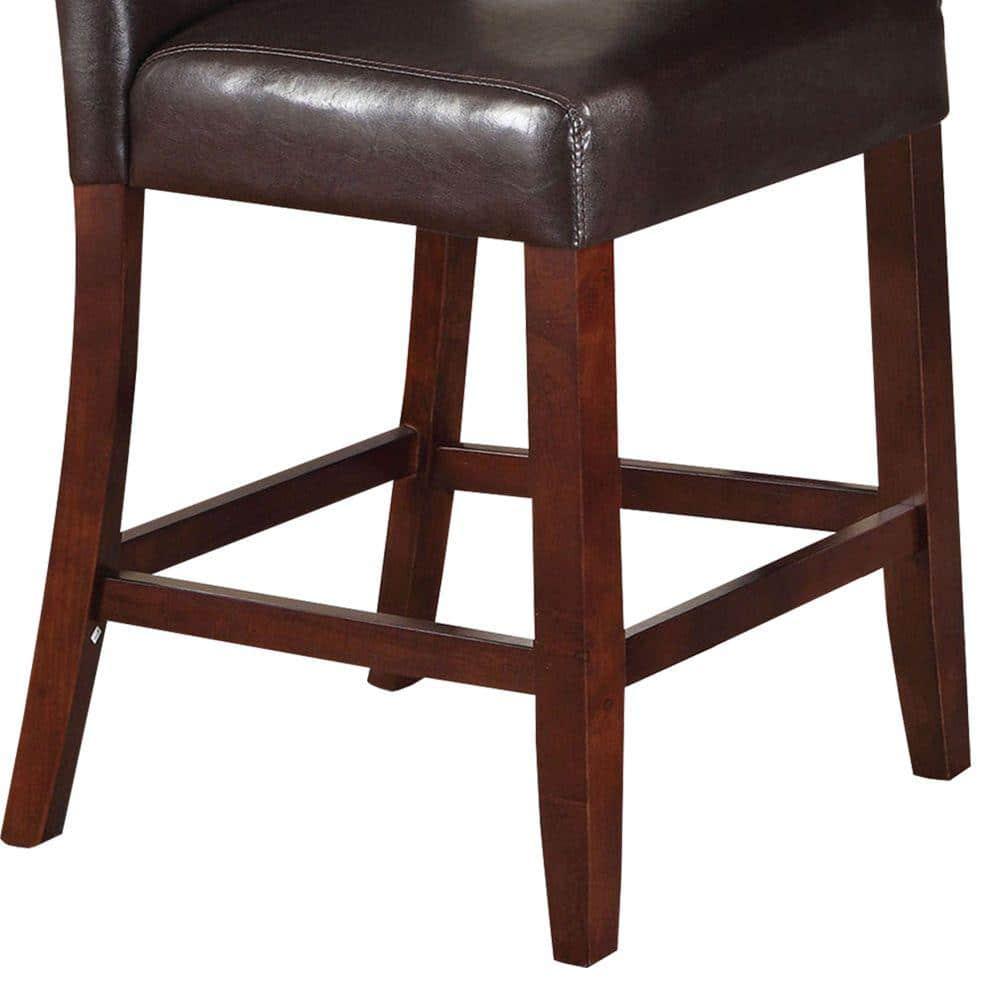 Benjara 40" Contemporary Leather Counter Height Chair in Brown (Set of 2)