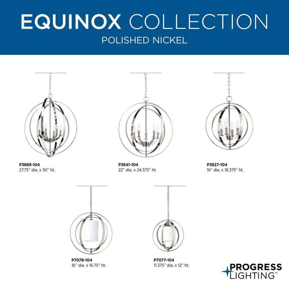 Progress Lighting Equinox 4-Light Foyer Pendant, Polished Nickel, Oval, Steel, Interlocking Rings, Canopy Included