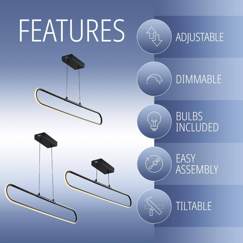 Ned 39" Dimmable Adjustable Integrated LED Metal Linear Pendant, Black