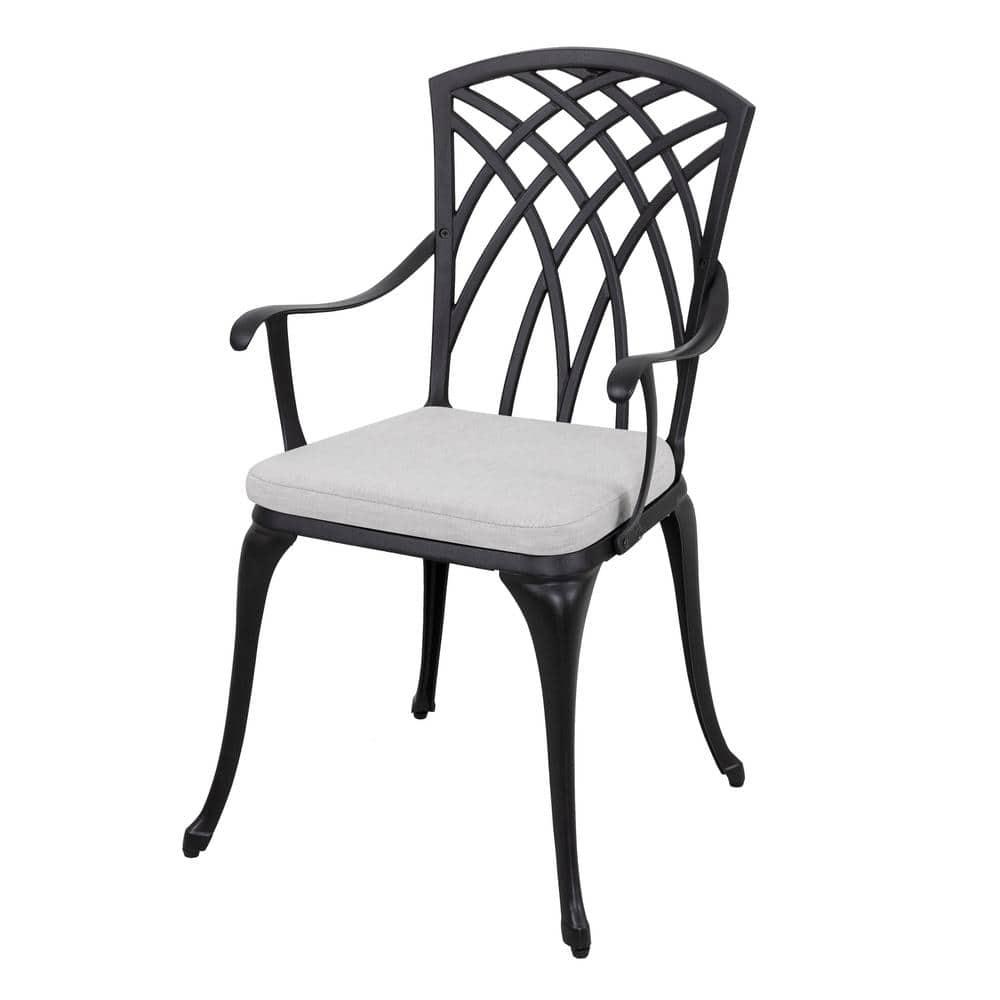 Black Cast Aluminum 3-Piece Bistro Set with Grey Cushions