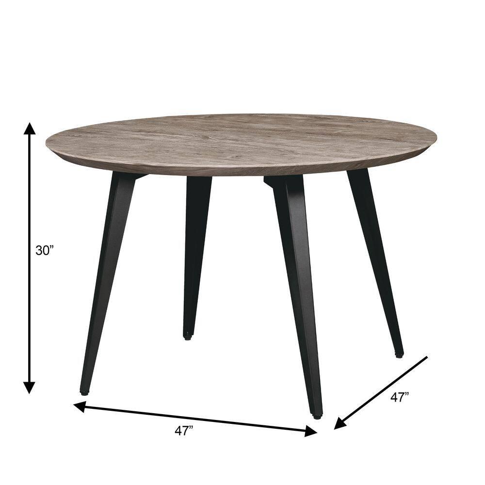 LeisureMod Ravenna Modern Round Wood 47" Dining Table with Metal Legs - Sleek Design, Perfect for Dining Rooms, Weathered Oak