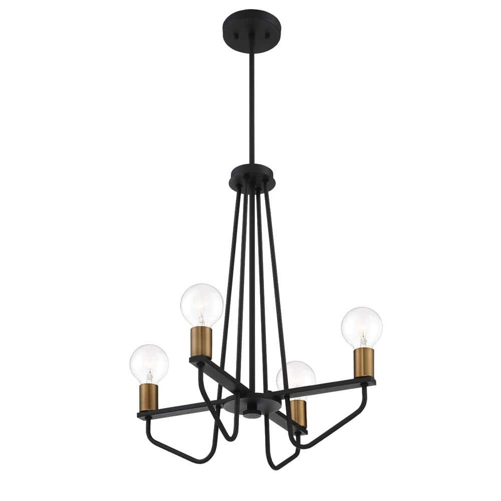 Ravella Black Mini Plug-in Chandelier with Brass Accents