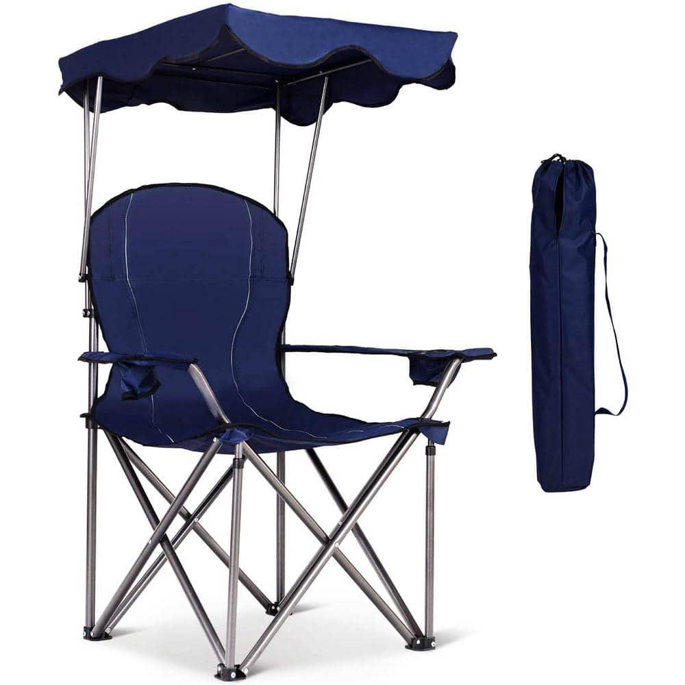 Topcobe Portable Folding Beach Canopy Chair with Cup Holders, Camping Chairs with Canopy, Blue