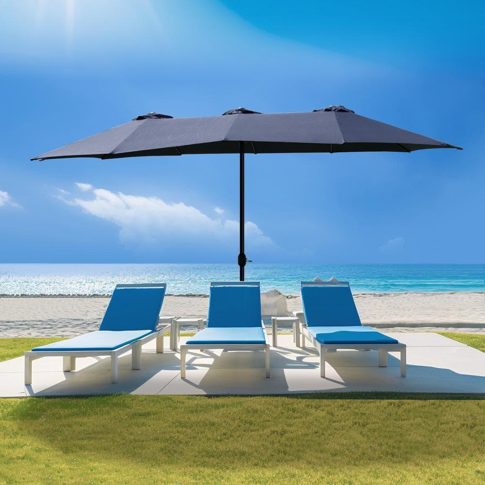15 ft. x 9 ft. Market Double-Sided Patio Umbrella Extra-Large Waterproof Twin Umbrellas in Navy Blue