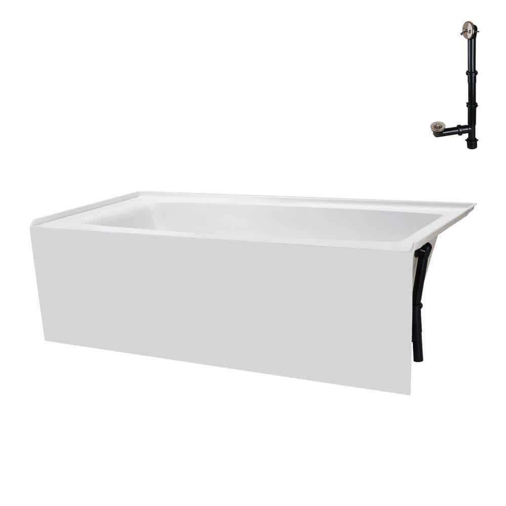 Streamline 60 in. x 30 in. Acrylic Right-Hand Drain Alcove Bathtub in Glossy White With External Drain