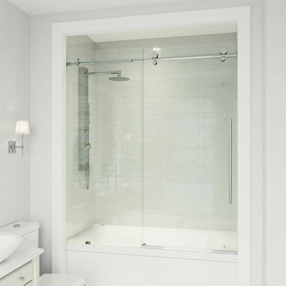 Elan E-Class 56-60" W x 66" H Sliding Frameless Tub Door with 3/8" Clear Glass