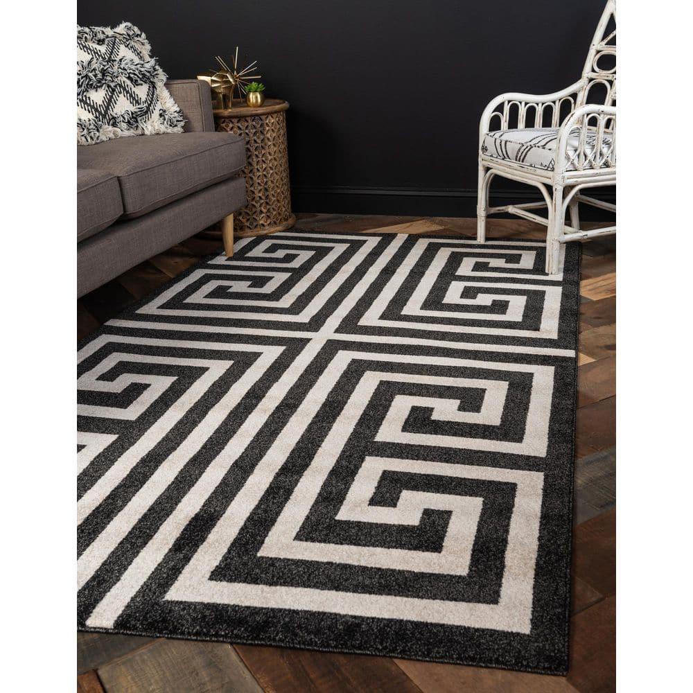 Unique Loom Athens Collection Area Rug - Greek Key (7' 1" x 10' Rectangle Black/Beige)