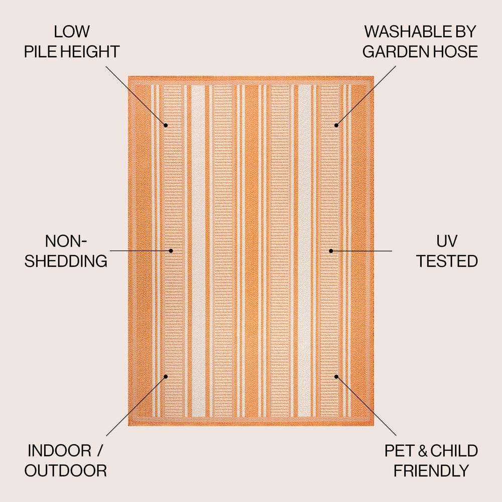3' x 5' Haynes Modern Double Stripe Indoor/Outdoor Area Rug, Orange/Cream - JONATHAN Y