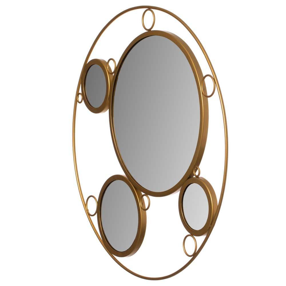 Mercer41 Hildebert Decorative 19.75-inch Round Frame Gold Modern Accent Mirror with 4 Glass Mirror Balls