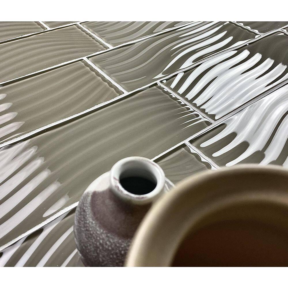 Abolos Pacific 4 in. x 12 in. Textured Glass Straight Edge Subway Decorative Kitchen & Bathroom Wall Tile