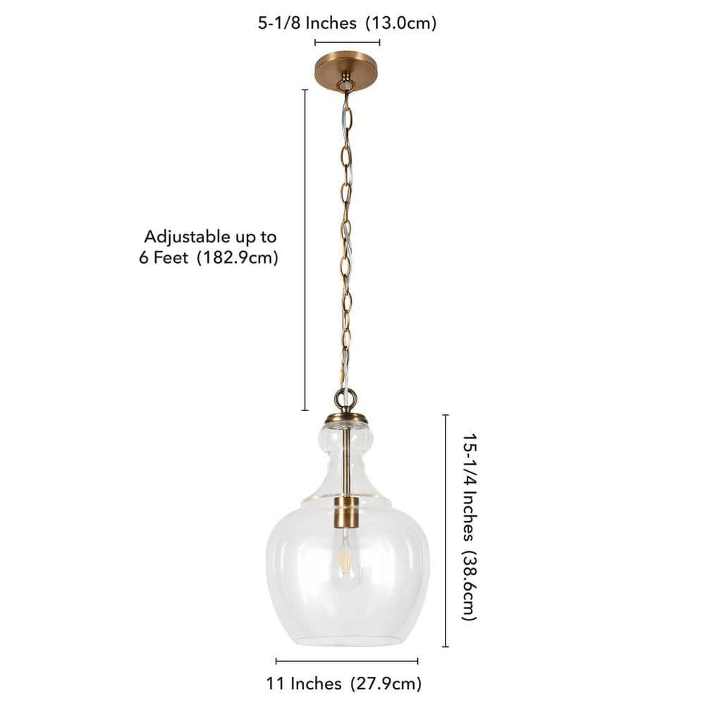 Evelyn&Zoe 11" Brass Metal/Glass Pendant