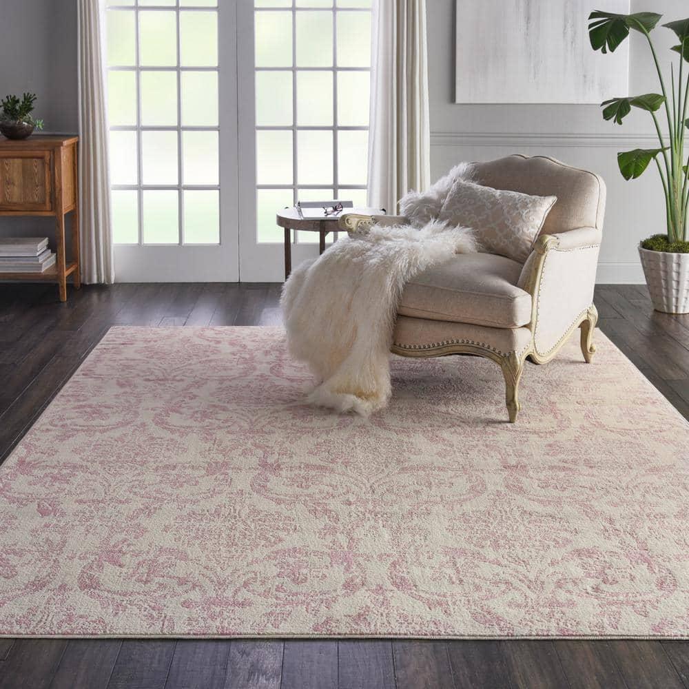 Jubilant JUB09 Area Rug Farmhouse Vintage Damask By Nourison Ivory/Pink 7' x 10'