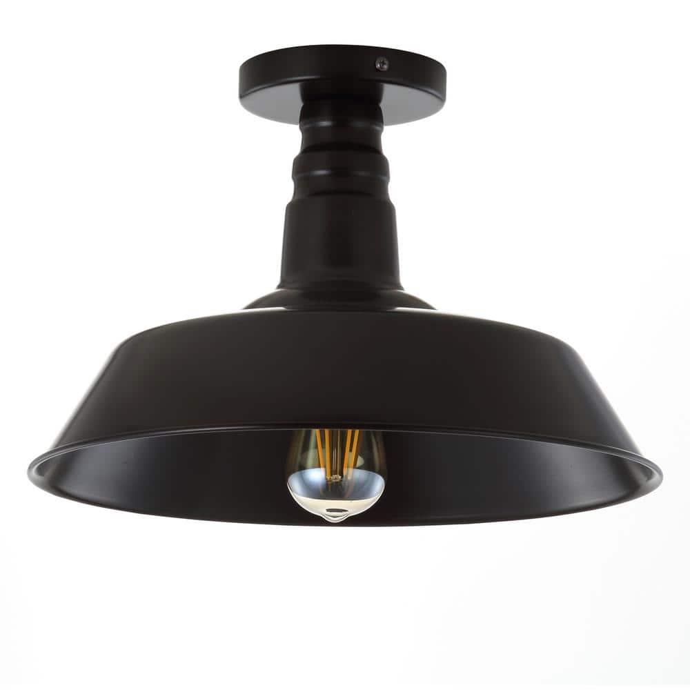 Chloe Lighting Friedrich Industrial-Style 1 Light Rubbed Bronze Semi-Flush Ceiling Fixture 14" Wide