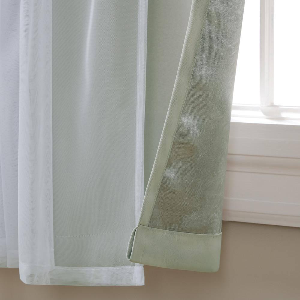 Exclusive Home Catarina Layered Solid Room Darkening Blackout and Sheer Grommet Top Curtain Panel Pair, 52"x84", Soft Grey