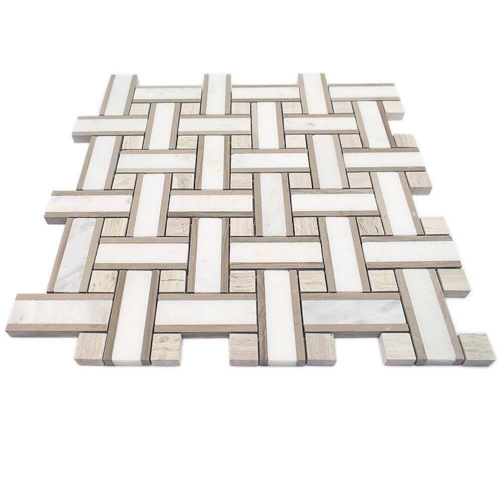 Yarn 1" x 3" Polished Marble Basketweave Mosaic Wall & Floor Tile
