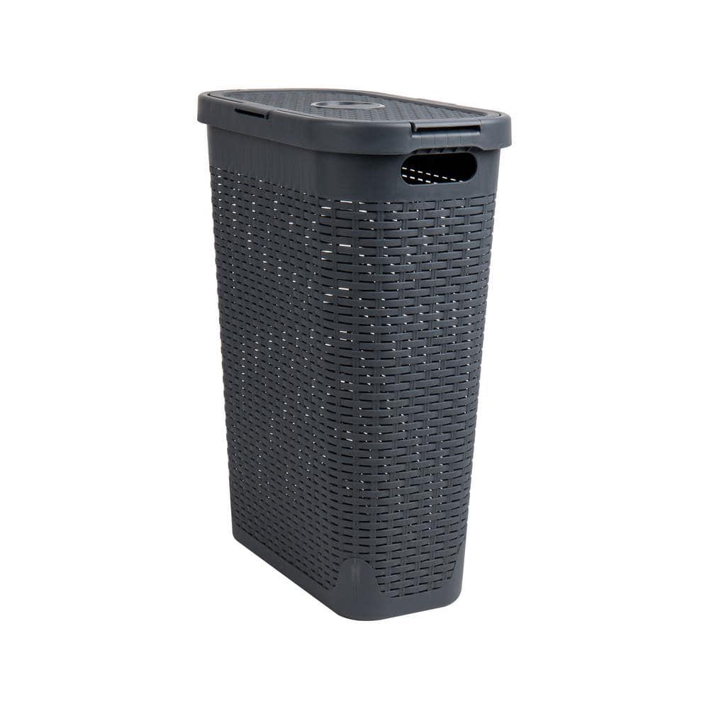 Mind Reader Mind Reader 40L Slim Laundry Hamper, Clothes Basket, Lid, Wicker Design, Plastic
