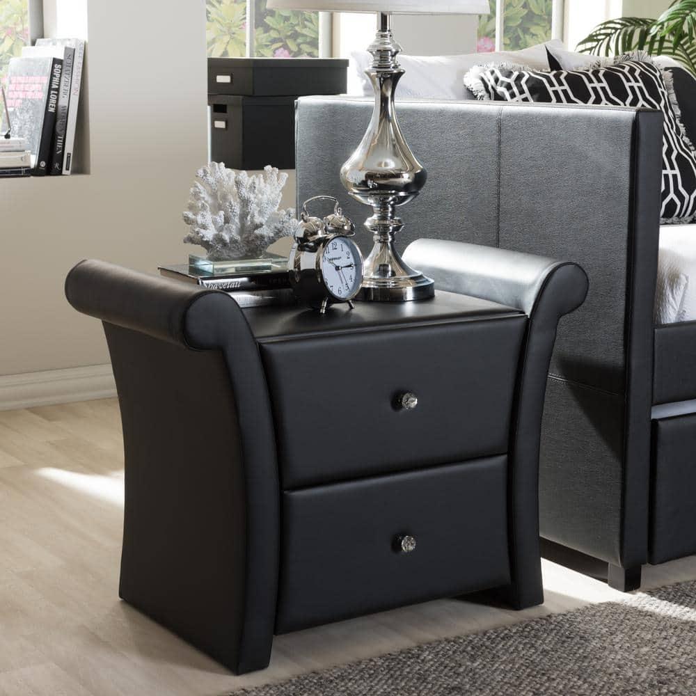 Victoria Matte Faux Leather Nightstand: 2 Drawers, Rectangle Shape - Baxton Studio