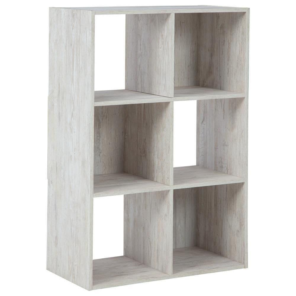 Benjara 6 Cube Wooden Organizer with Grain Details, Washed White
