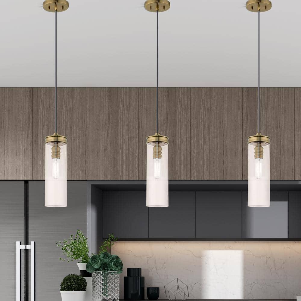 Livex Lighting Art Glass 1 - Light Pendant in  Antique Brass