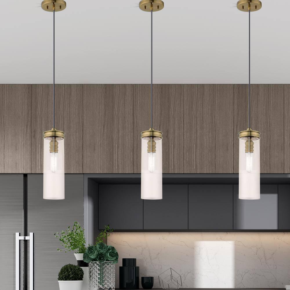 Livex Lighting Art Glass 1 - Light Pendant in  Antique Brass