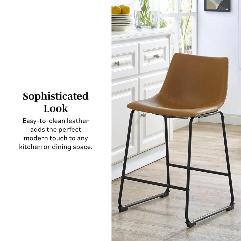 Black Faux Leather and Metal Counter Stools, Set of 2