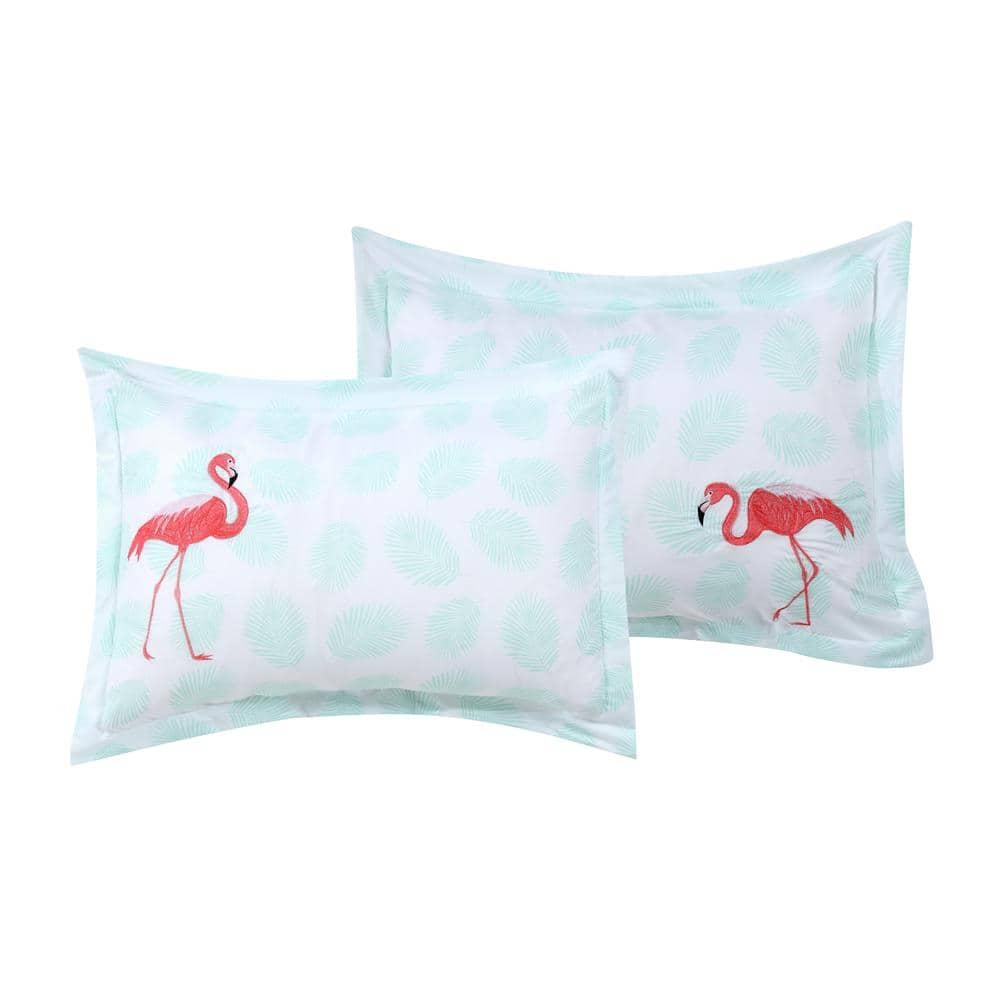 Let's Flamingo Embroidered Mint 7-Piece Comforter Set Full