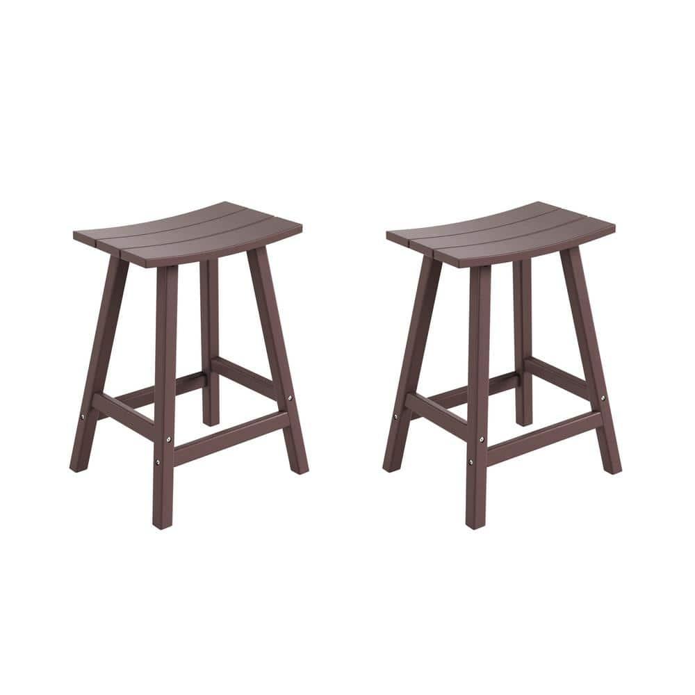 Polytrends Laguna 24" All-Weather Resistant Outdoor Patio Bar Stool (Set of 2) Dark Brown 24-inches