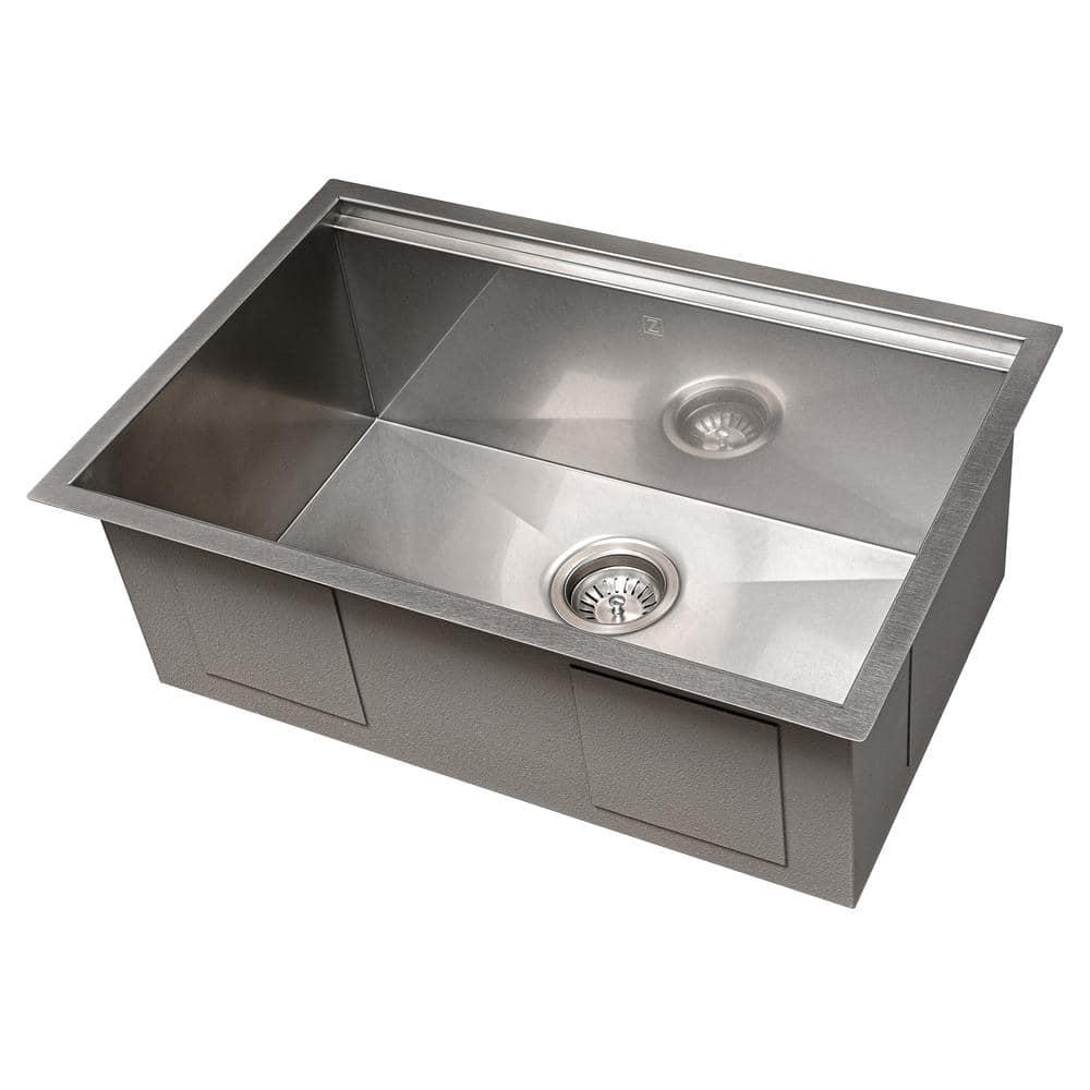 ZLINE 27 in. Garmisch Undermount Single Bowl DuraSnow Stainless Steel Kitchen Sink W/ Bottom Grid & Accessories (SLS-27S)