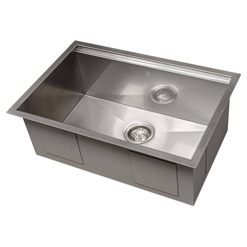 ZLINE 27 in. Garmisch Undermount Single Bowl DuraSnow Stainless Steel Kitchen Sink W/ Bottom Grid & Accessories (SLS-27S)