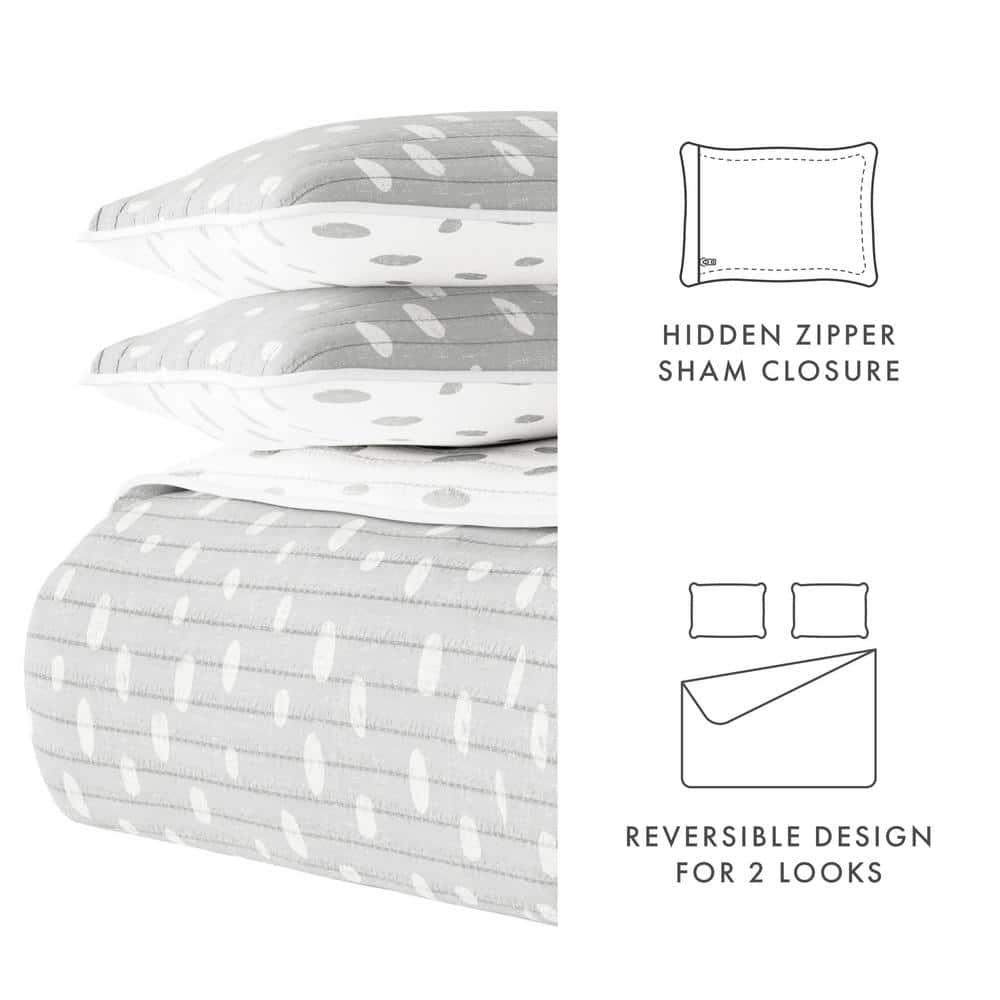 Becky Cameron Gray Polka Dots Pattern Reversible Quilt Set