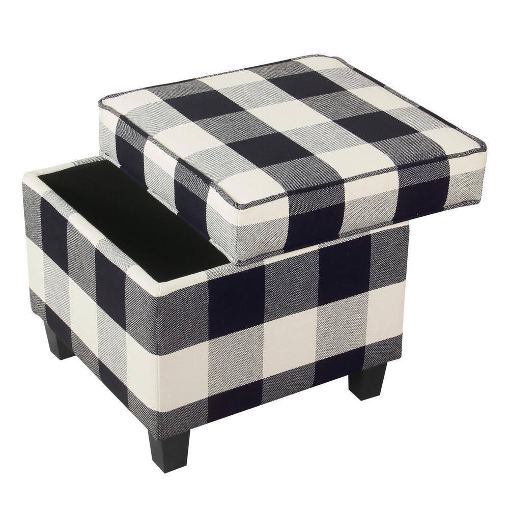 Cole Classics Square Storage Ottoman with Lift Off Top Black Plaid - HomePop: Cotton Upholstered, Hardwood Frame, Foam Fill