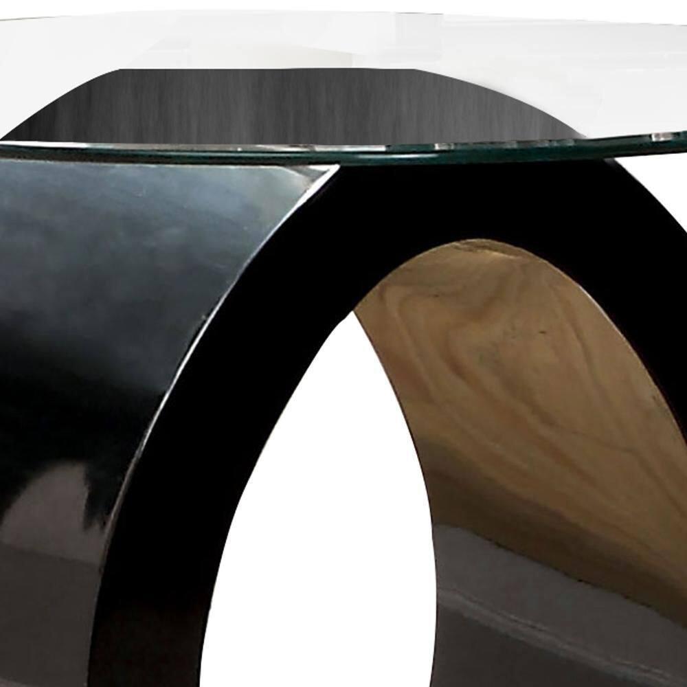 Maykoosh Elegant Escape Tempered Glass Top End Table With O Shape Base, Black